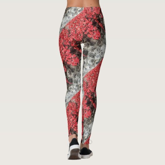 Roze rode visbladeren herfstmuur leggings (Achterkant)