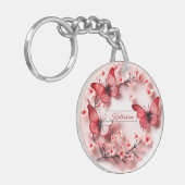 Roze Rode Vlinders Kersenbloesem Sleutelhanger (Voorkant Links)