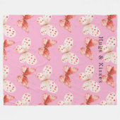 Roze Rode Vlinders Knuffels Kusjes Fleece Deken (Voorkant (Horizontaal))