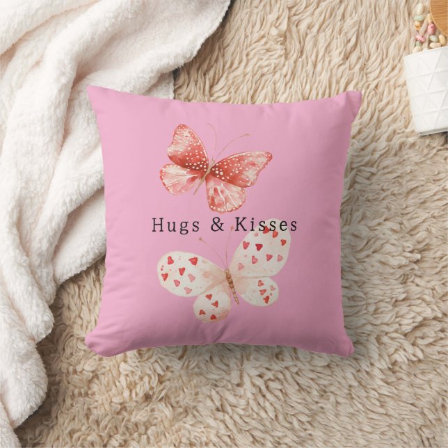 Roze Rode Vlinders Knuffels Kusjes Kussen (Deken)