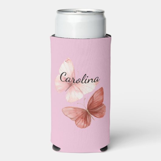 Roze Rode Vlinders Seltzer Blikjeskoeler (Seltzer Voorkant)