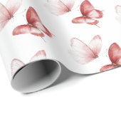 Roze Rode Vlinders Verjaardag Cadeaupapier (Rol Hoek)