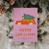  Roze Rode Vrachtwagen Kerst Niet-Foto Feestdagenkaart