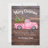  roze rode vrachtwagen kerstboom Merry Feestdagenkaart (Voorkant)