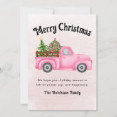  roze rode vrachtwagen kerstboom Merry Feestdagenkaart (Voorkant)