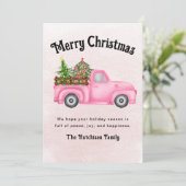 roze rode vrachtwagen kerstboom Merry Feestdagenkaart (Staand voorkant)