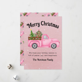 roze rode vrachtwagen kerstboom Merry Feestdagenkaart