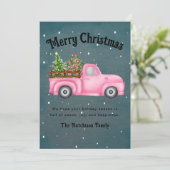 roze rode vrachtwagen kerstboom Merry Feestdagenkaart (Staand voorkant)