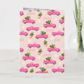  roze rode vrachtwagen kerstboom roze foto feestdagen kaart (Achterkant)