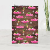 roze rode vrachtwagen kerstboomfoto feestdagen kaart (Achterkant)