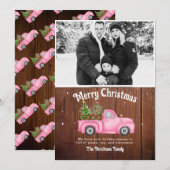  roze rode vrachtwagen kerstboomfoto feestdagenkaart (Voorkant / Achterkant)