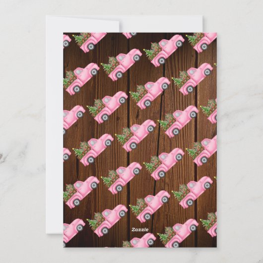  roze rode vrachtwagen kerstboomfoto feestdagenkaart (Achterkant)