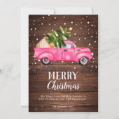  roze rode vrachtwagen kerstboomhout feestdagenkaart (Voorkant)