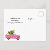  roze rode vrachtwagen met kerstboom aankondigingskaart (Achterkant)