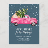  roze rode vrachtwagen met kerstboom aankondigingskaart (Voorkant)