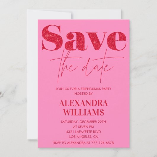 Roze Rode Vriendjes Uitnodigingen Bewaar de datum (Voorkant)