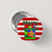 Roze Rode Vrolijk Kerstfeest  Ronde Button 3,2 Cm (Voorkant /achterkant)