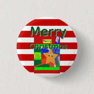 Roze Rode Vrolijk Kerstfeest  Ronde Button 3,2 Cm