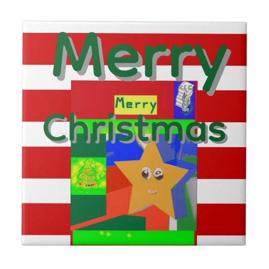 Roze Rode Vrolijk Kerstfeest  Tegeltje (Voorkant)