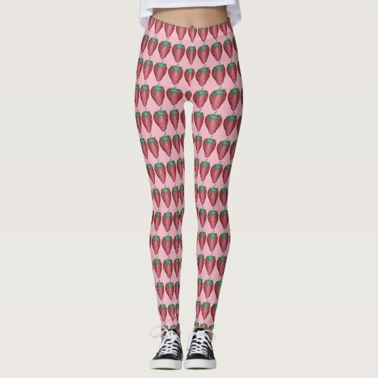 Roze rode vrucht fruitig Berry aardbery Food Print Leggings (Voorkant)