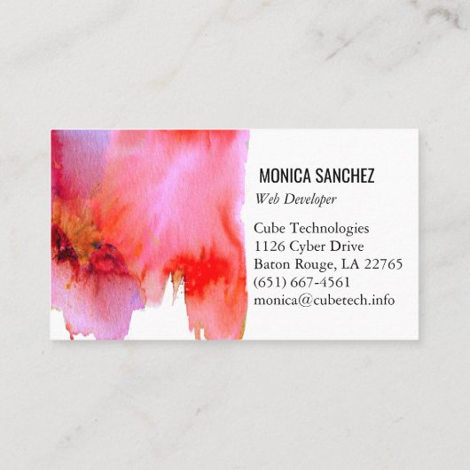 Roze rode waterverf abstract visitekaartje ontwerp (Achterkant)
