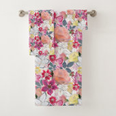 Roze, rode waterverf bloemen. bad handdoek (Insitu)