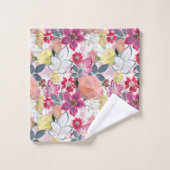Roze, rode waterverf bloemen. bad handdoek (Wasdoekje)