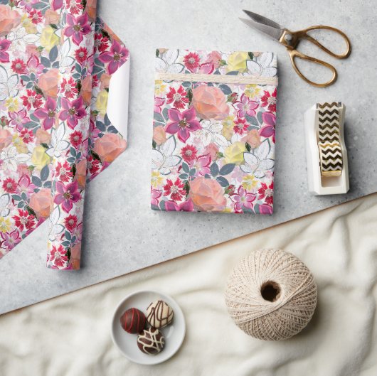 Roze, rode waterverf bloemen. cadeaupapier (Crafts)
