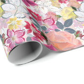 Roze, rode waterverf bloemen. cadeaupapier (Rol Hoek)