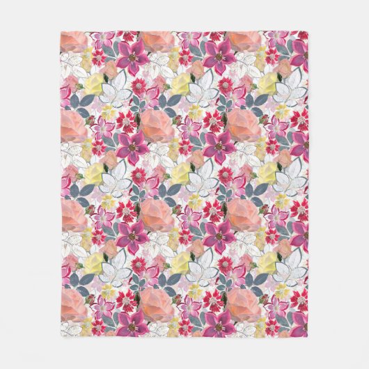 Roze, rode waterverf bloemen. fleece deken (Voorkant)