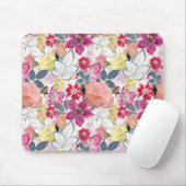 Roze, rode waterverf bloemen. muismat (Met muis)