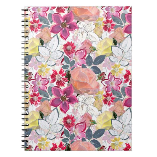 Roze, rode waterverf bloemen. notitieboek (Voorkant)