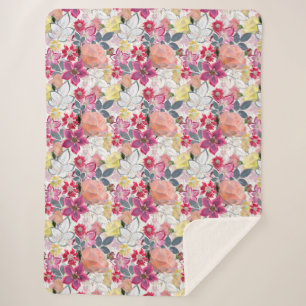Roze, rode waterverf bloemen. sherpa deken