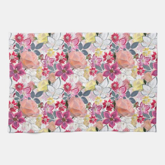 Roze, rode waterverf bloemen. theedoek (Horizontaal)