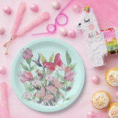 Roze & Rode Waterverf Bloemen & Vlinders Papieren Bordje (Feest)