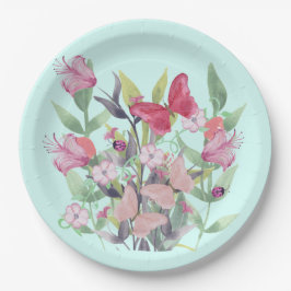 Roze & Rode Waterverf Bloemen & Vlinders Papieren Bordje