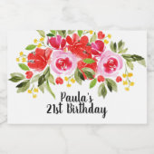 Roze Rode Waterverf Floral Mini Sparkling Wijnetiket (Enkel label)