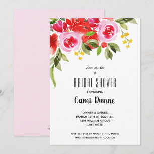 Roze rode Waterverf Floral Vrijgezellenfeest nodig