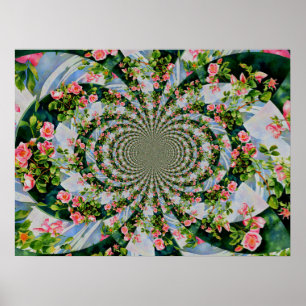 Roze rode waterverf rozen, abstracte mandala flora poster