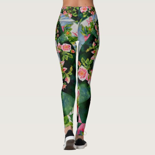 Roze rode waterverf rozen mandala zen botanisch leggings (Achterkant)