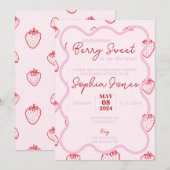 Roze rode wavy berry lief meisje baby shower kaart (Voorkant / Achterkant)