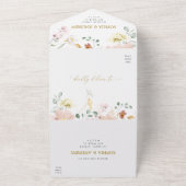 Roze & Rode Wildbloemen Bruiloft All In One Uitnodiging (Buitenkant)