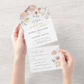 Roze & Rode Wildbloemen Bruiloft All In One Uitnodiging (Afscheurbaar)