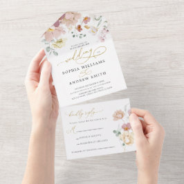 Roze & Rode Wildbloemen Bruiloft All In One Uitnodiging