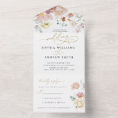 Roze & Rode Wildbloemen Bruiloft All In One Uitnodiging (Binnen)