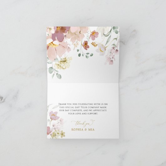 Roze & Rode Wildbloemen Dank u kaart (Binnen)