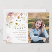 Roze & Rode Wildbloemen Fotoafstudeerfeest Kaart (Voorkant)