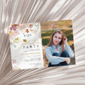 Roze & Rode Wilde Bloemen Foto Afstudeerfeest Kaart