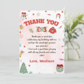 Roze Rode Winter Kerstmis Verjaardag Bedankt Card (Staand voorkant)