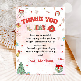 Roze Rode Winter Kerstmis Verjaardag Bedankt Card